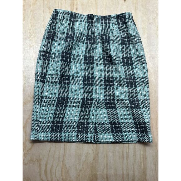 VTG Jessica Scott Emporium 80’s Career Teal Wool Blazer Plaid Pencil Skirt 10 12 - Picture 9 of 12